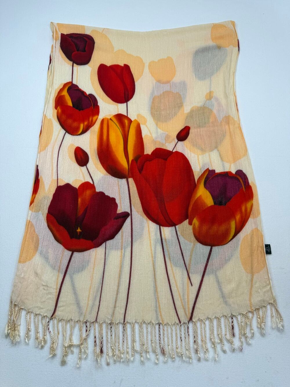 Robin Ruth 100% Viscose Poppy Floral Fringe Scarf Wrap Cream 23 x 66‎ Garden